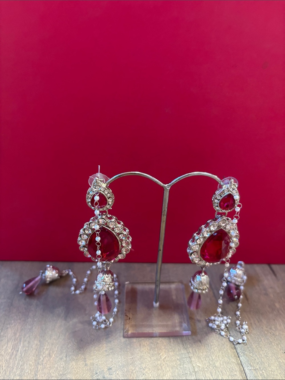 Elegant Red Teardrop Crystal Chandelier Earrings